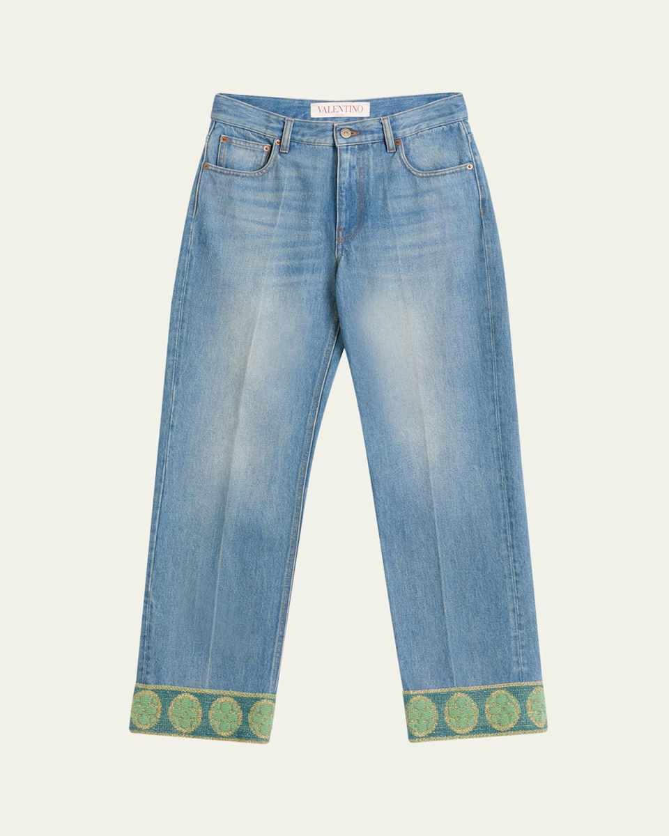 Embroidered Cuff Denim Pants